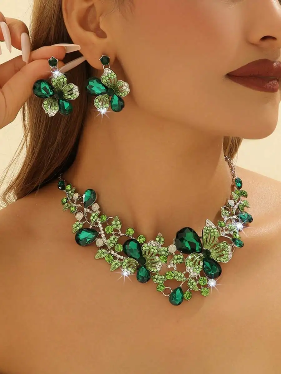

French Elegant Floral Cubic Zirconia Jewelry Set Wedding Party Banquet