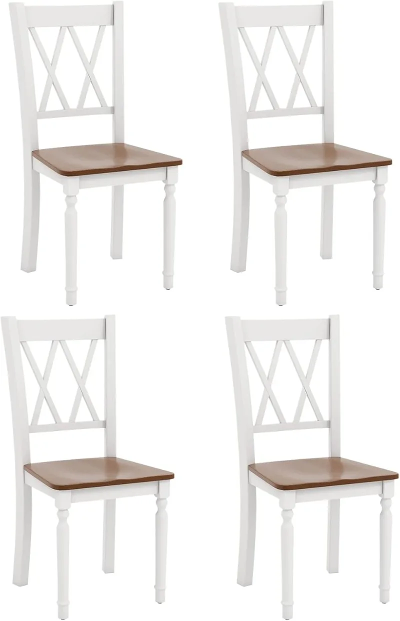 Dining Room Chairs Set of 4 White - Wooden Farmhouse Kitchen Chairs with Rubber Wood Seat, Acacia Wood Legs, Max Load 360 Lbs