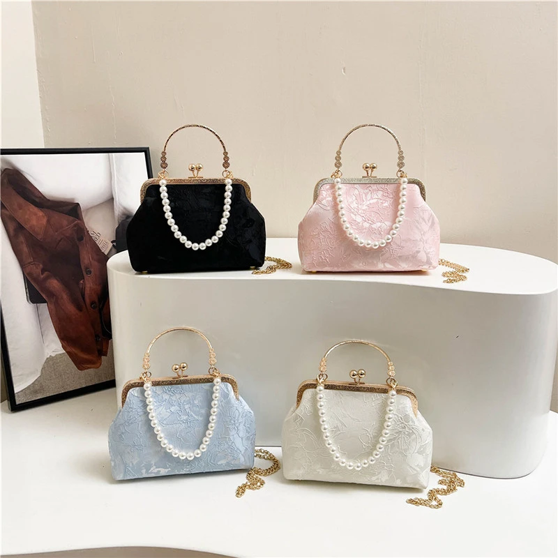 Vintage Classic Lace Bag pearl Evening Bags Wedding Shell Lock Bags Women Shoulder Crossbody Bag Chain Women's Handbags Purses view 3