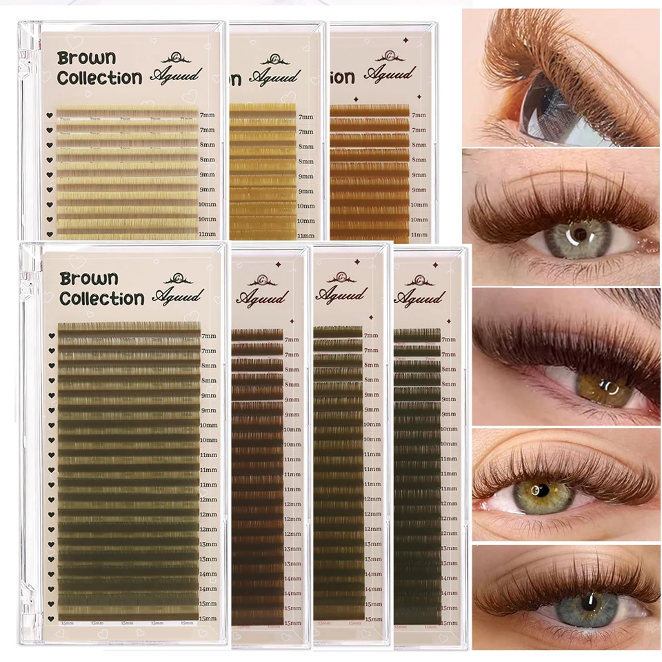 AGUUD Brown Eyelashes Individual Eyelash Extension 20 Lines Natural Brown Color Russian Volume Lashes Dark Brown Classic Cilios