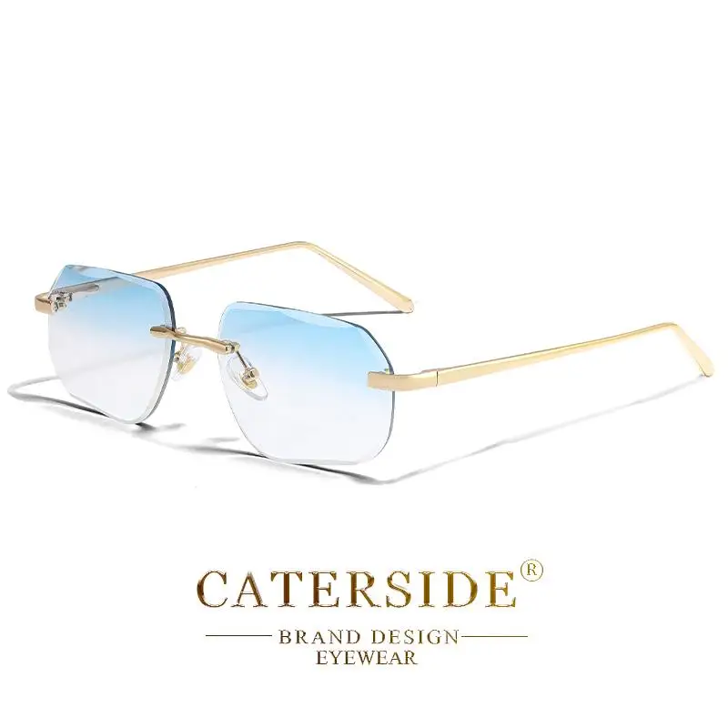 CATERSIDE Vintage Rahmenlose Herren-Sonnenbrille mit Designgläsern und Metallbügeln, Damen-Sonnenbrille für Party und Reisen – Detail 26