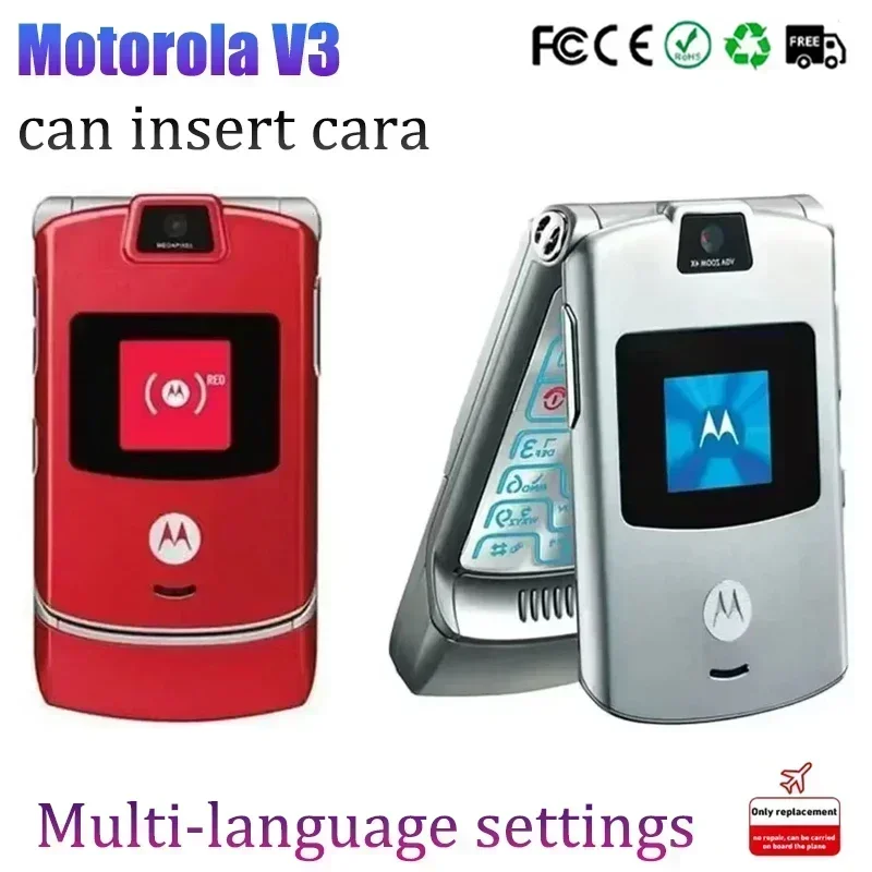 Original Motorola RAZR V3 Refurbished - Original Unlocked Flip Bluetooth Phone GSM 1.23 MP Camera 850/900/1800/1900 CSTN Display