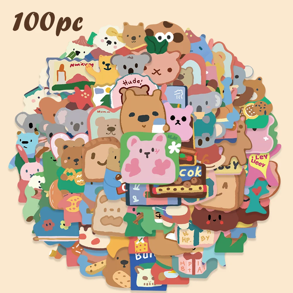 

100pcs Colorful Kawaii Bear Stickers Wholesale Waterproof DIY for Skateboard Phone Laptop Scrapbook Computer Guitar Decoration