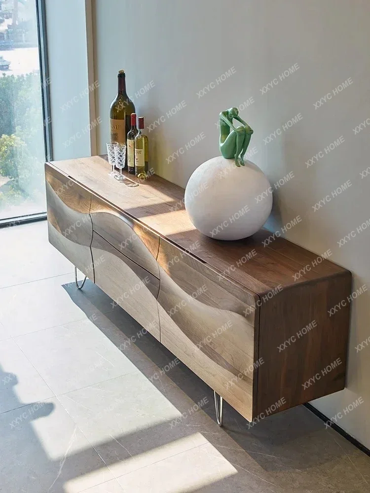 LNorth  Black Walnut Wood Sideboard Cabinet Solid Wood Living Room Wall Storage TV Bench for Bedroom