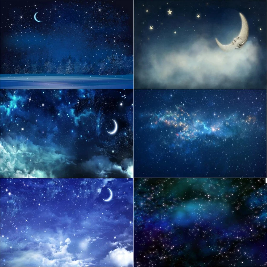 Baby Shower Photography Backdrop Night Moon Star Light Spots Background Banner Poster Photocall Baby Photo Shoots For Decor