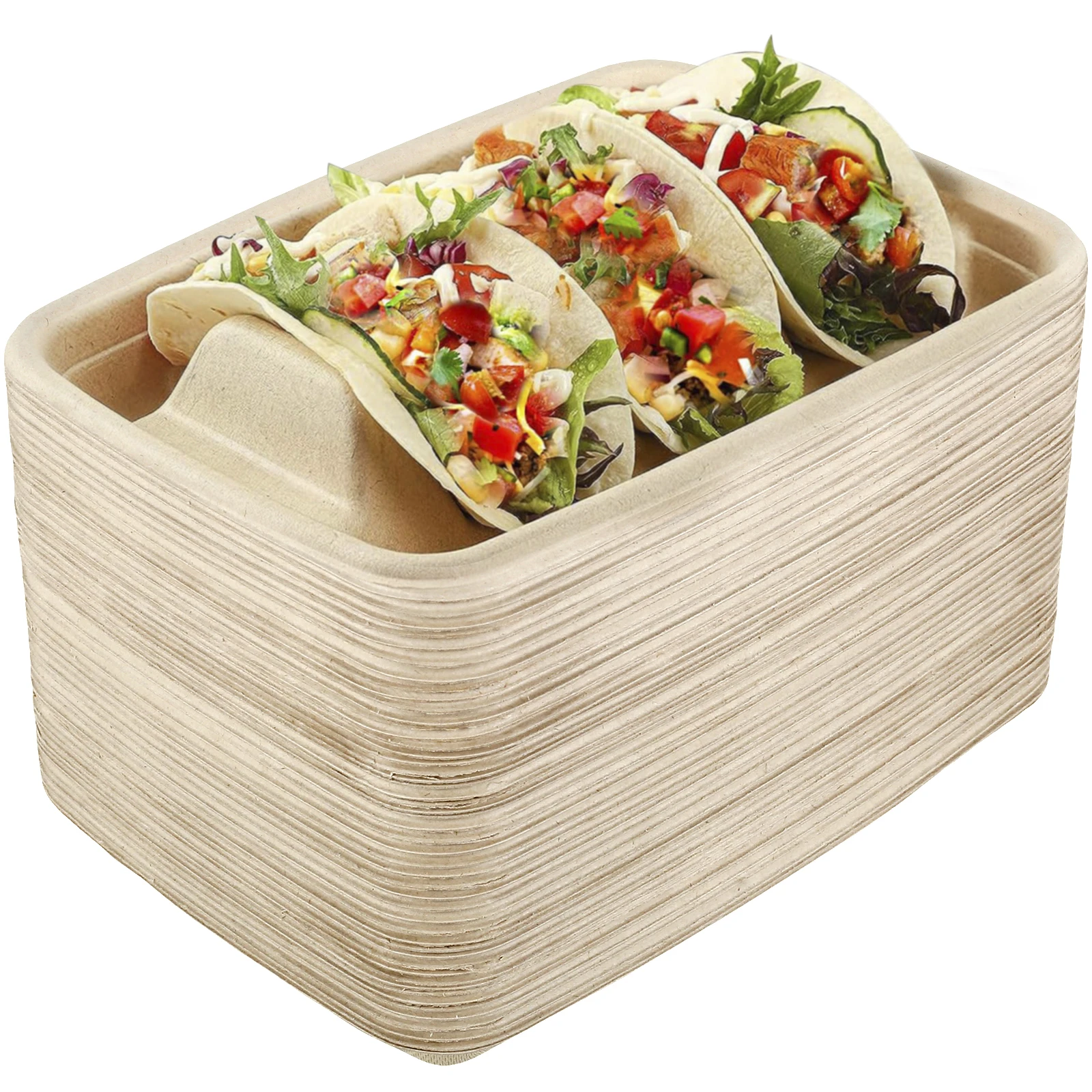 

50Pcs Taco Plates Reusable 3 Compartments Taco Serving Plates Stackable Taco Tray Holder No Mess Taco Plates Keeps Your Tacos