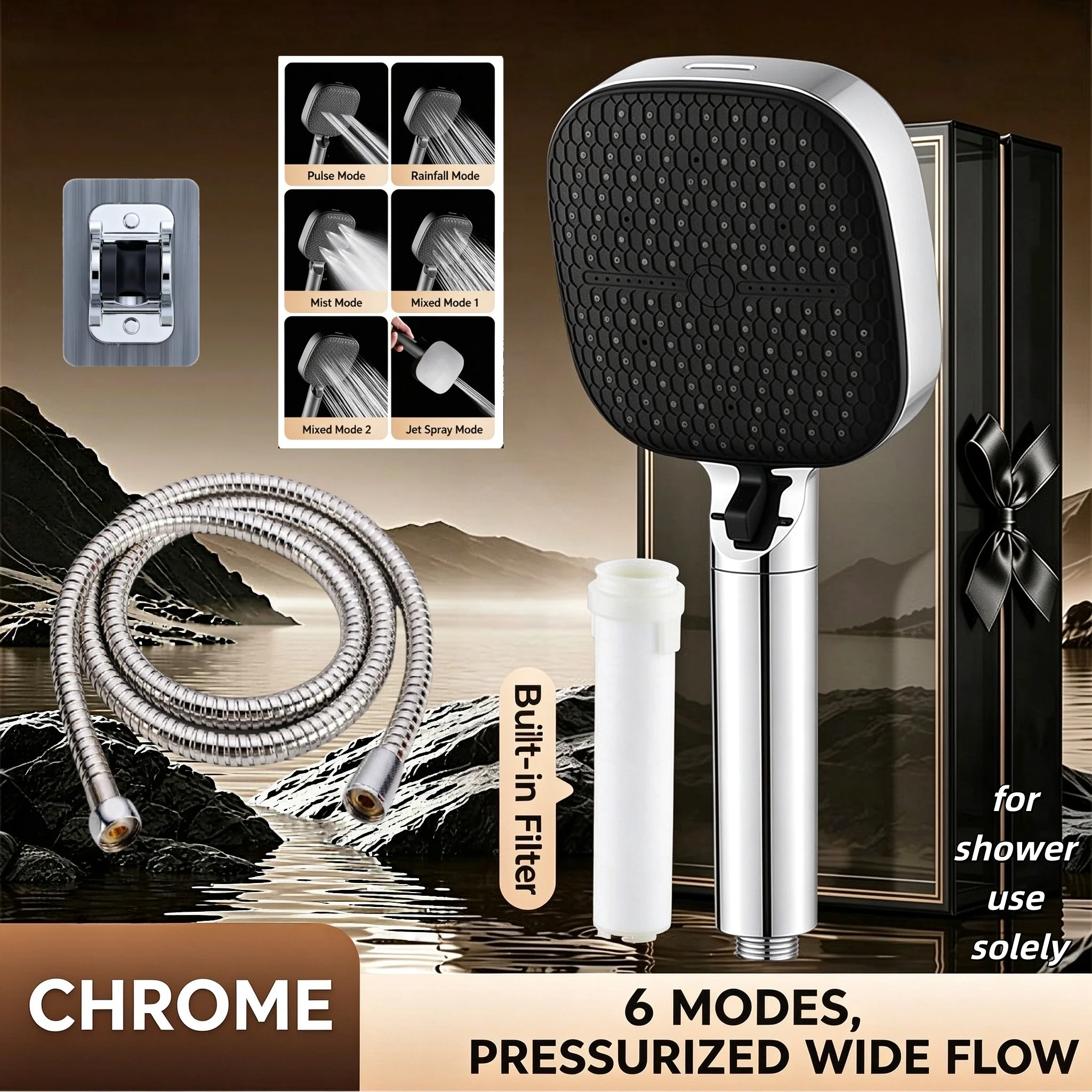 High Pressure Shower Head Handheld - Kepala Pancuran dengan Filter, 6 Mode