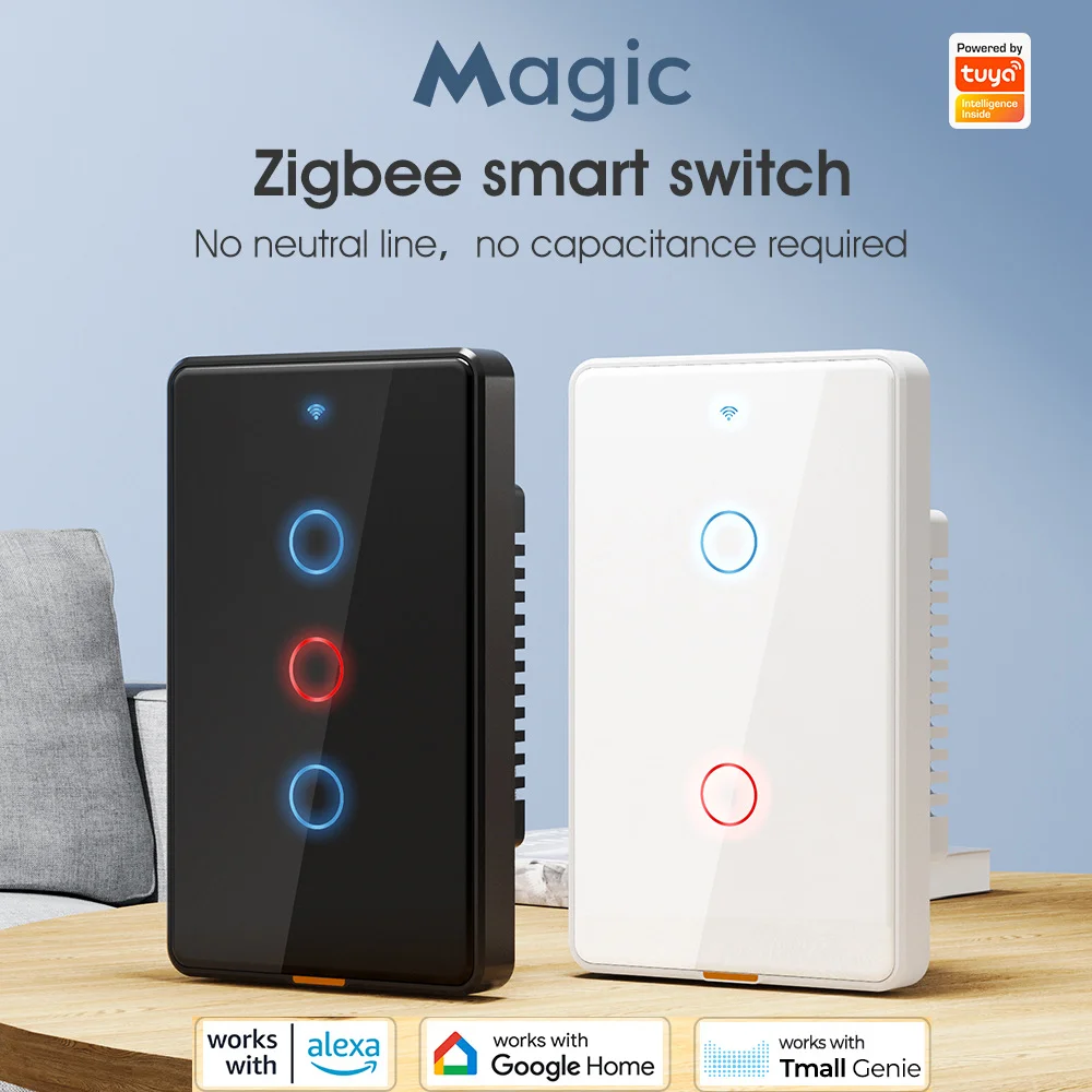 Magic Tuya Zigbee Smart Home Single Live Magnetic Relay Wall Touch Switch Remote Control Google Alexa Voice Timer Wifi Switch