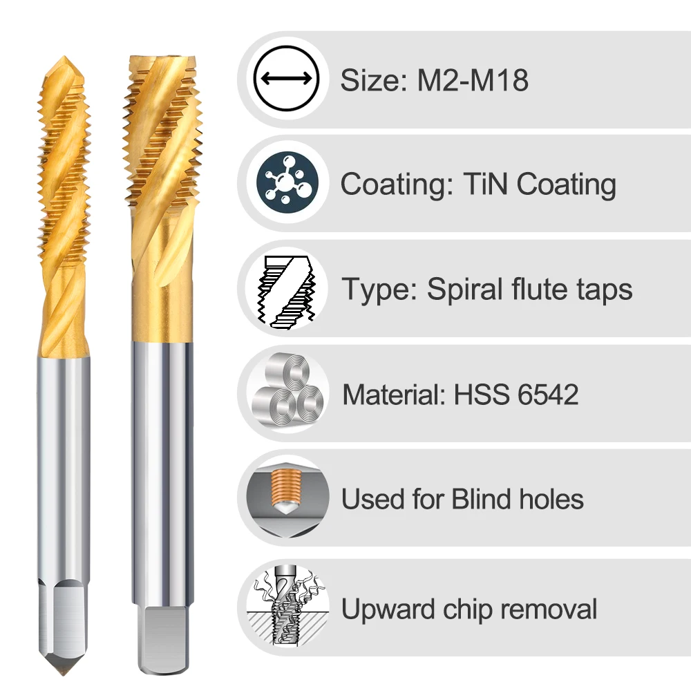 XCAN HSS 6542 Thread Tap Metric Screw Tap Drill Bit Spiral Flute Right Hand Machine Plug Tap M2 M3 M4 M5 M6 M8 M10 M12