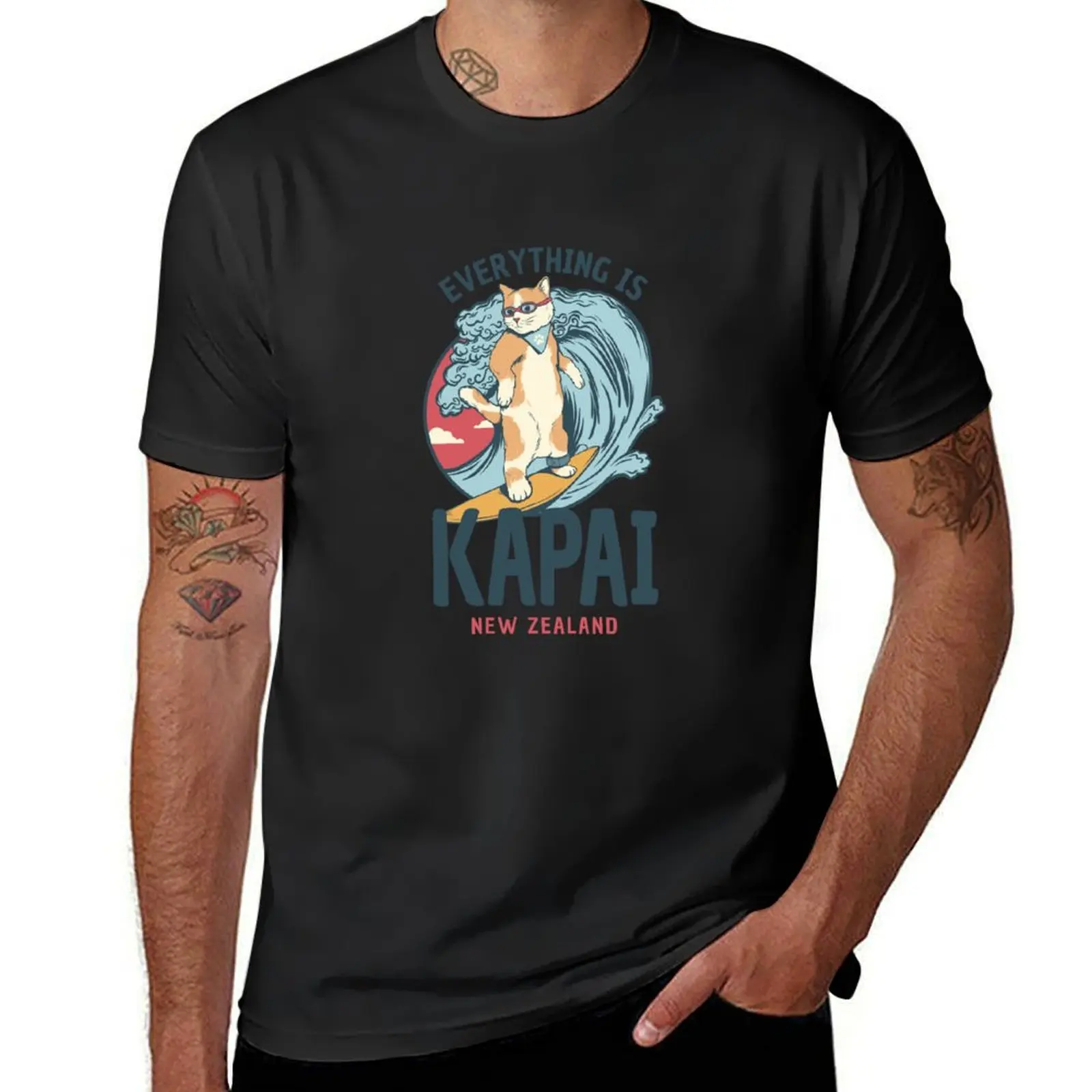 Everything is Kapai New Zealand Surf Cat Kiwiana Expat Gift T-Shirt customs design your own oversized mens clothing