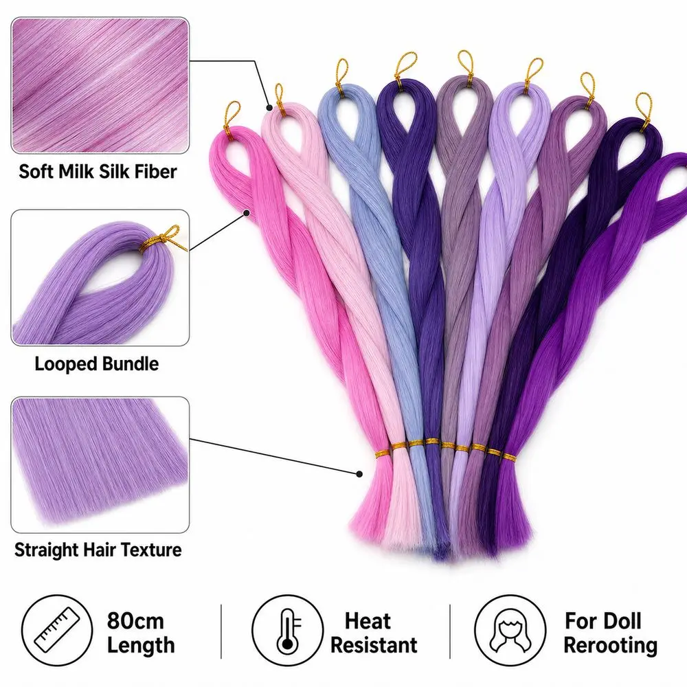Milk Silk Fiber Doll Hair Rooting 80cm Heat-resistant Milk Silk Doll Hair Smooth Straight Soft Texture for BJD SD Doll