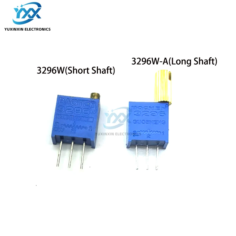 5PCS 3296W Multi-Turn Adjustable Potentiometer 1K 2K 5K 10K 20K 50K 100K 200K 500K 1M Metal Shaft Long/Short