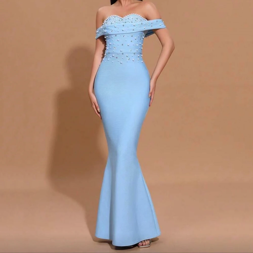 

Customized A-line Evening Dresses Ankle-length Off The Shoulder Sleeveless Prom Gown Fashion Beading Crystal Backless Party Gown