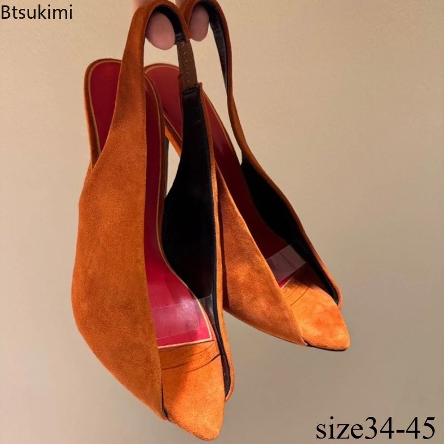 Women's Sexy Open Toed Pointed High Heels Fashionable Suede Fine Heels Party Shoes Office Buckle Strap Elegant Women's Sandals
