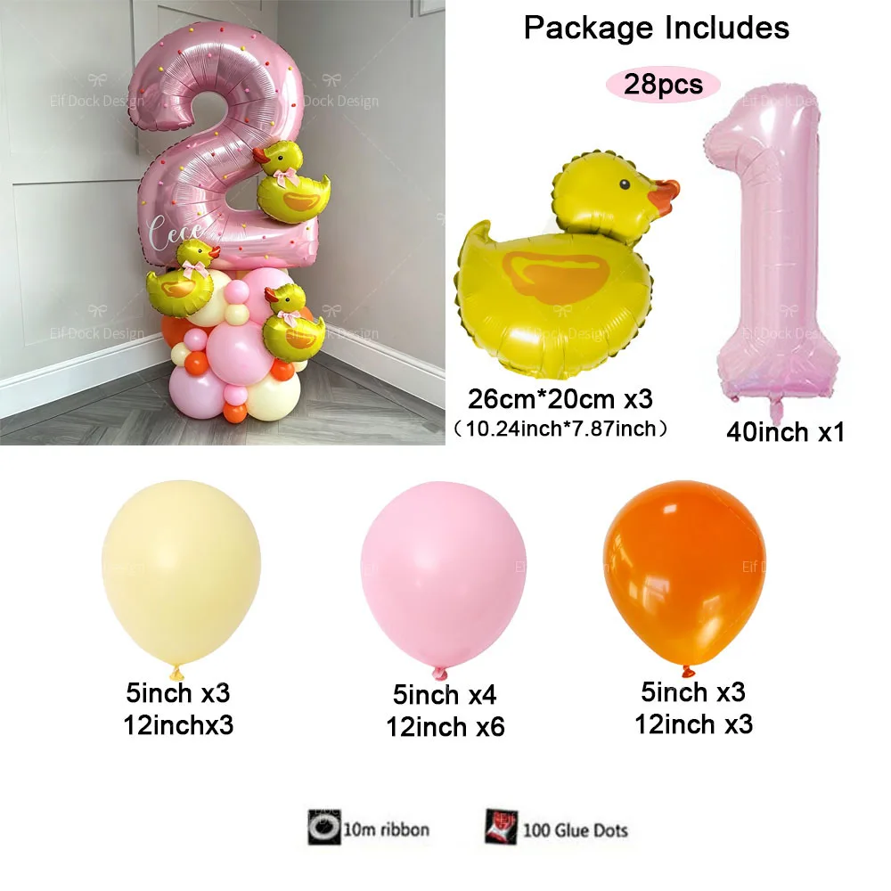 28Pcs Cartoon Cute Mini Duck Foil Balloon 40inch Pink Number 1-9 Balloon Suitable for Birthday Party Decor Baby Shower Gifts view 2