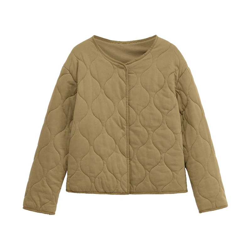 Nowa, uniwersalna kurtka bawełniana z okrągłym dekoltem i diamentami na jesień i zimę 2025, luźna, codzienna kurtka bawełniana, odzież damska.