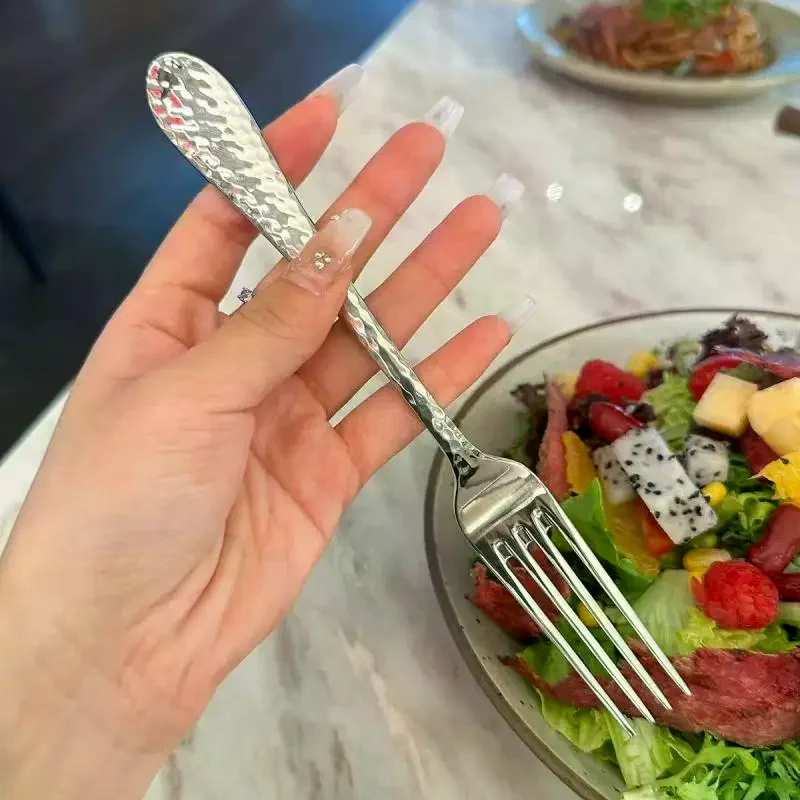 Stainless Steel Dinner Fork Long Handle Table Forks Set Korean Cutlery 4 Tine Salad Dessert Fruit Kitchen