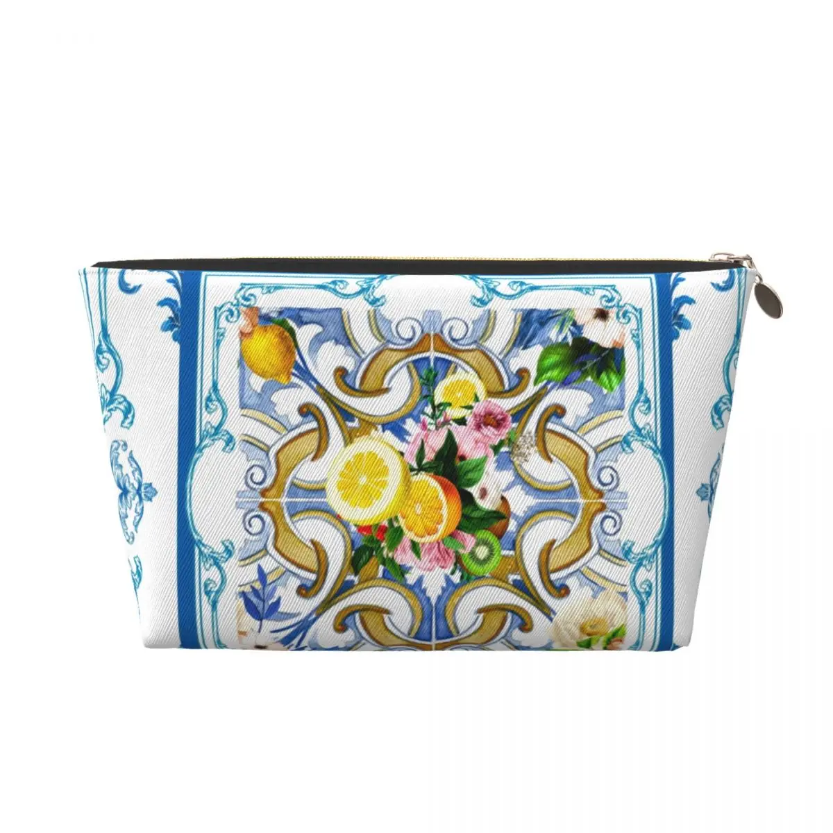 Custom Mediterranean Summer Fruit Lemons Tiles Makeup Bag Women Travel Cosmetic Organizer Kawaii Storage Toiletry Bags