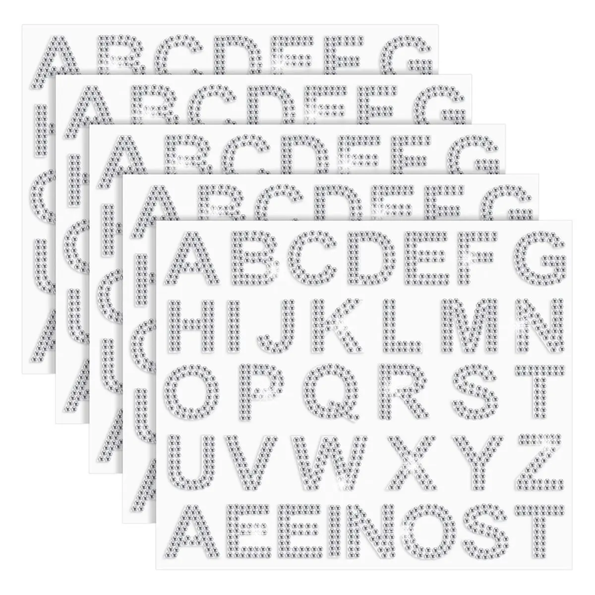KSOL 170 Pcs Silver Rhinestone Letter Stickers, 5 Sheets 34 Letters Glitter Bling Alphabet Letter Stickers Silver