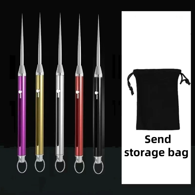 Outdoor Camping Titanium Alloy Retractable Toothpick with Storage Pouch,Personal Teeth Cleaning Tool Keychain Pendant,Ideal Gift