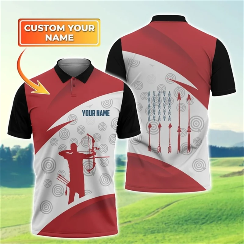 Polo T Shirt For Men Personalized Name 3D Archery T-Shirts Team Logo Custom Print Short Sleeve Tops Fashion Lapel Button Blouse