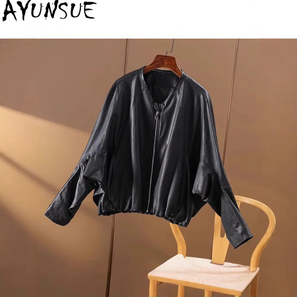 

AYUNSUE 100% Real Leather Jacket Women Clothing Autumn Black Coats Fashion Sheepskin Coat for Women Loose Fit Дубленка Женская