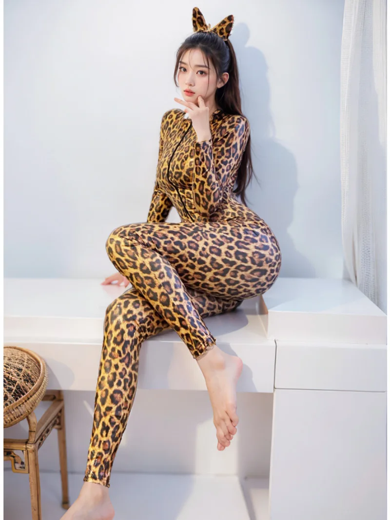 

Shiny Leather PU Women's Zipper Crotch Nightclub Cat Girl One-piece Clothes Body Suits For Corset Jumpsuit Women Jumpsuits HPO3