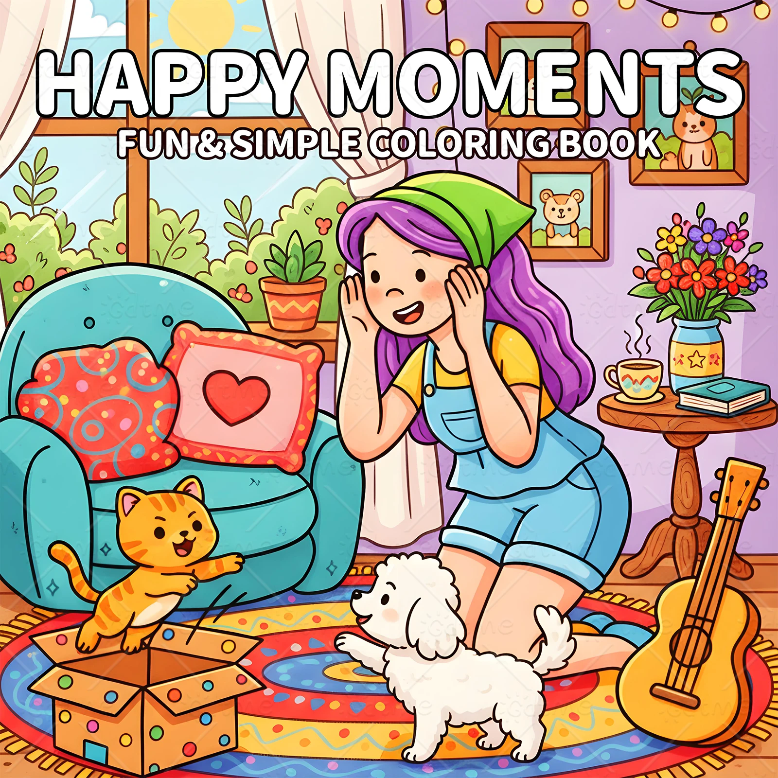 HAPPY MOMENTS Coloring Book for Adults Featuring Cartoon Bold-easy Patterns for Relaxation Teens DIY Painting Drawing Books
