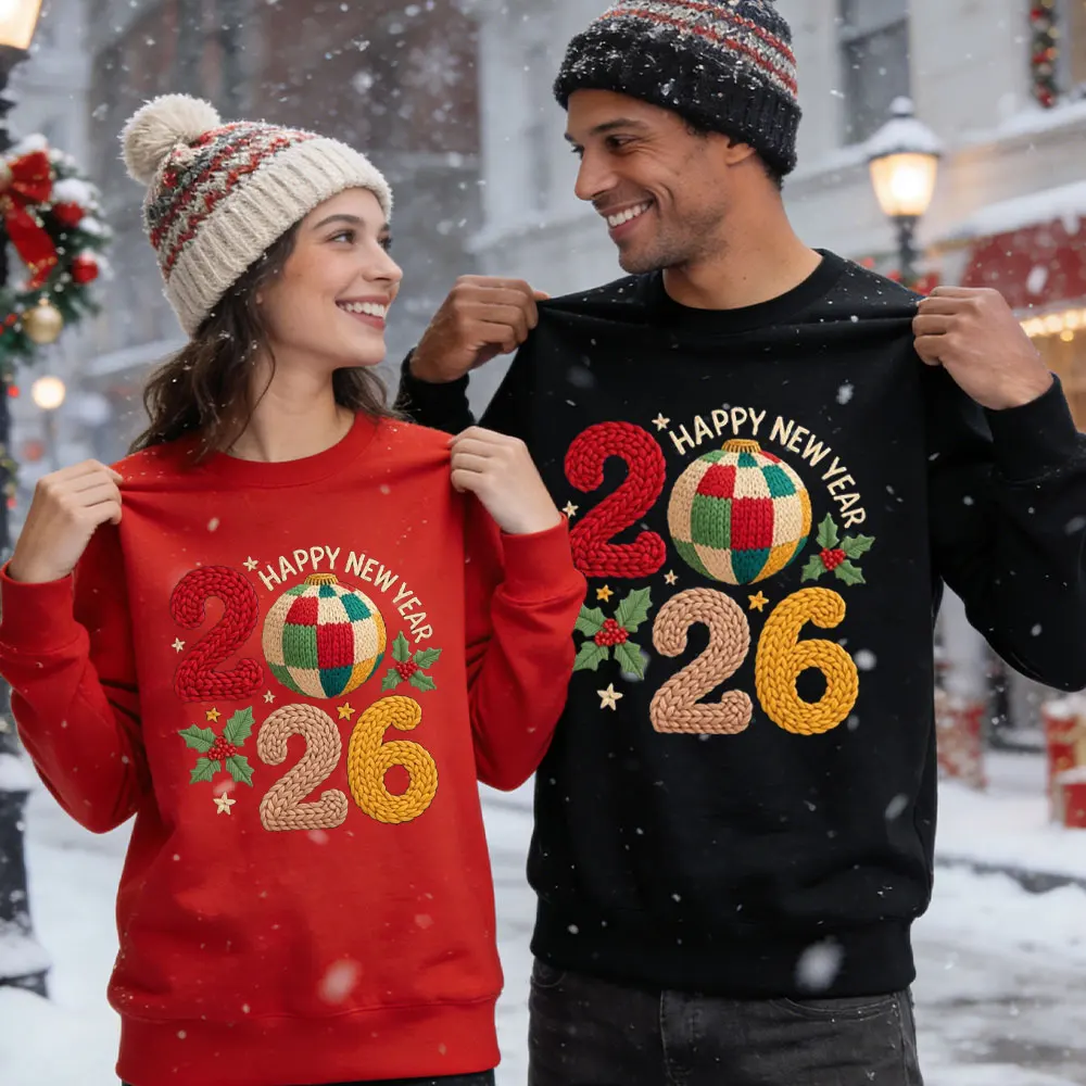 

С Новым годом 2026, женский милый модный уличный свитер с рисунком для пар, Рождественский, Новый год, подарок на вечеринку, толстовки