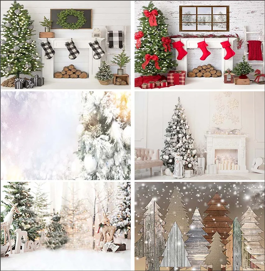 Christmas Photography Background Winter Snowy Forest Glitter Xmas Tree Red wishing socks Kids Family Decor Christmas Backdrop