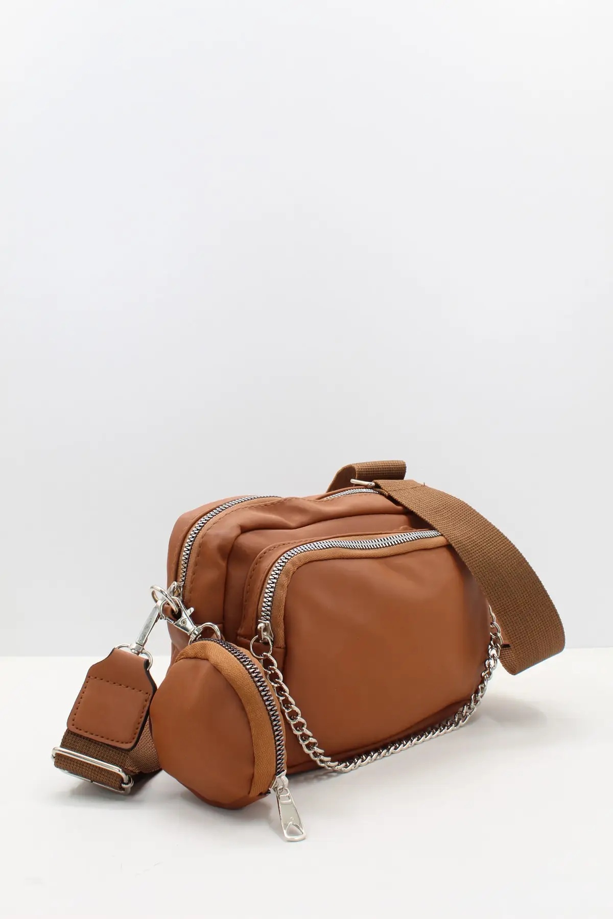 Women Tan Column Chain Detailed Cross Bag