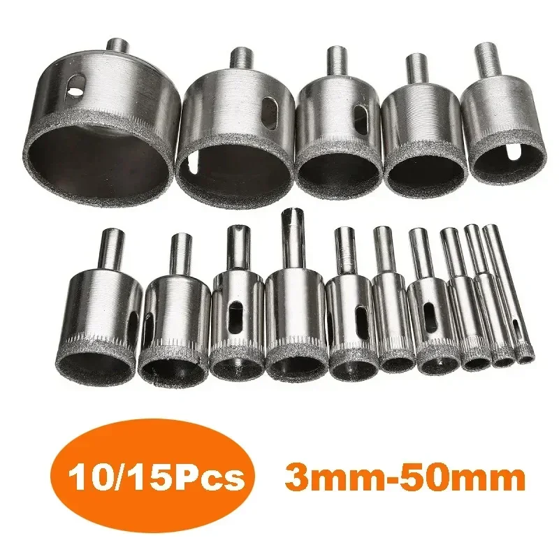 

10/15Pcs 3-50mm Diamond Coated Hss Drill Bit Set Accessories Tile Marble Glass Ceramic Hole Saw Drilling Bits for Power Tool