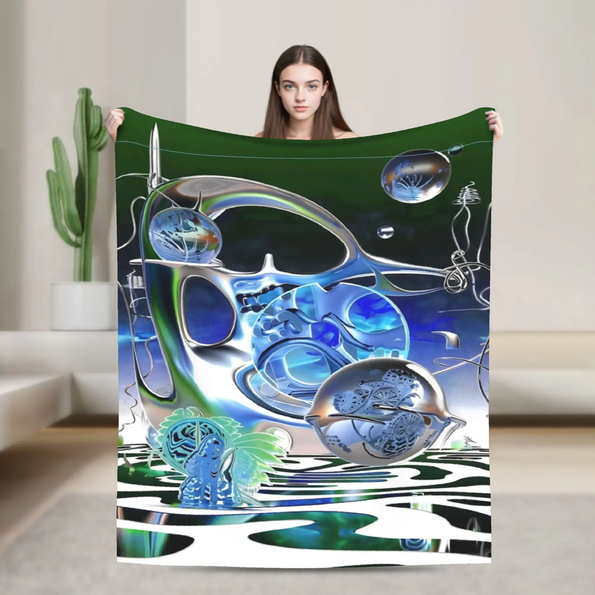 Surreal Spheres Frutiger Aero Inspired Art Abstract Cyberworld Fuzzy Blankets Novelty Throw Blanket for Home 125*100cm Bedspread