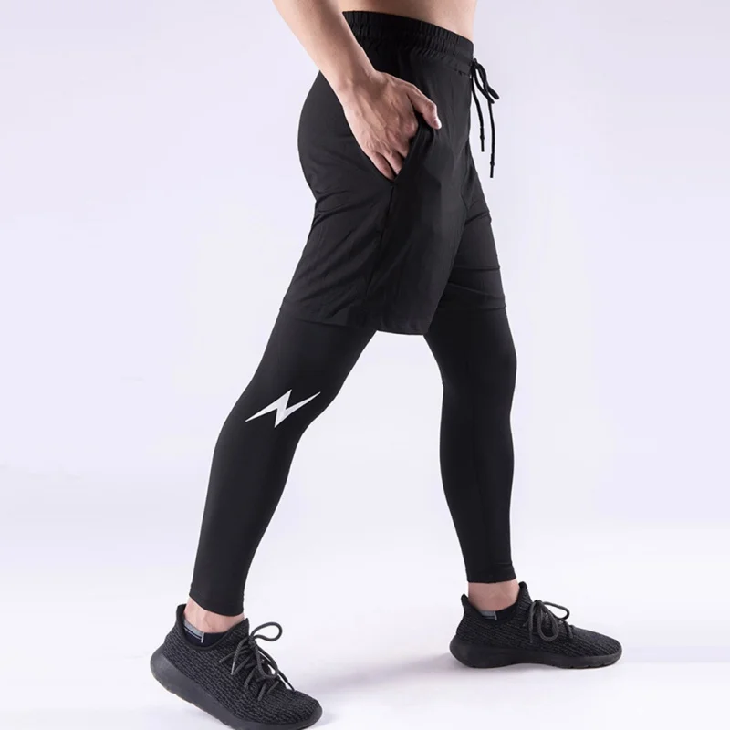 

Quick Dry Fake Two Piece Sweatpants Men's Sports Shorts High Elastic Sports Shorts Training Running Pants High Elasticity