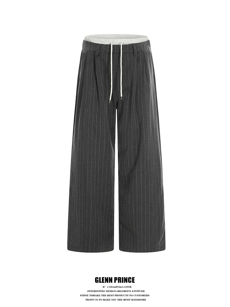 

Loose Wide Leg Pants Double Waist Design Casual Trousers ex American Retro Sle Summer Faion Youth Long Pants