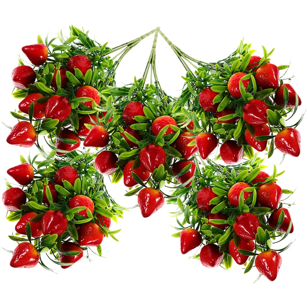 

5 Pcs Fake Strawberries Berry Simulated Strawberry Simulation Bouquet Fruit Stems Pvc Faux Branch