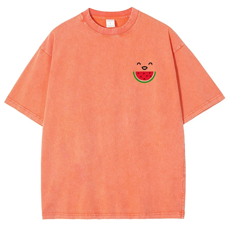 Cartoon Watermelon Print Summer Women T-Shirt Cool Comfortable Wash Neutral Short Sleeve Casual Minimalist Style Top 2024