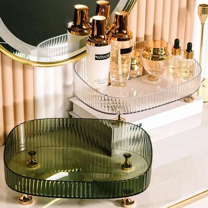 Bathroom Vanity Tray Large Capacity Perfume Organizer for Dresser Clear Desktop Storage Box for Lotion Bottle Cosmetics Skincare