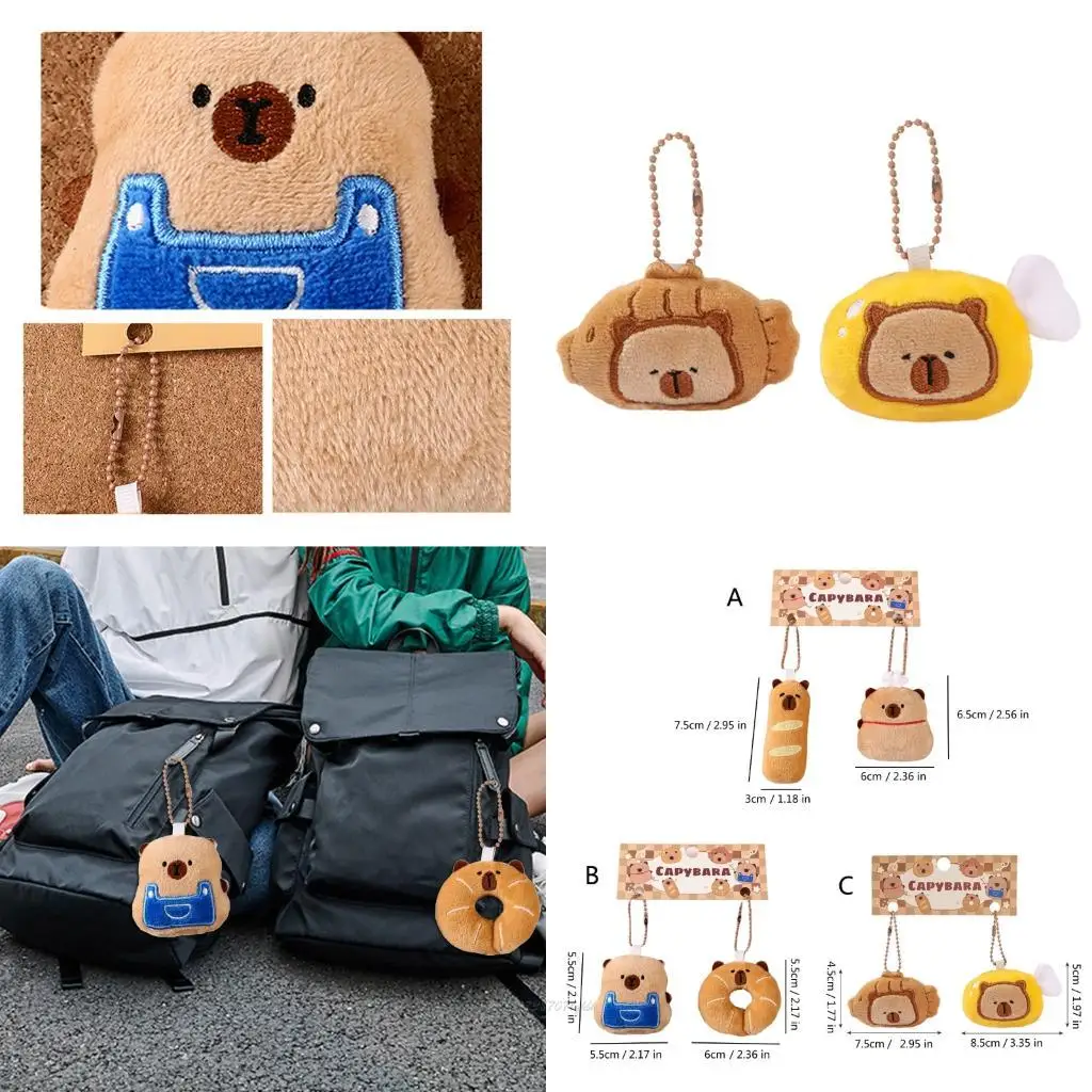 X5XA 2Pcs Creative Capybara Plush Keychain Cartoon Pendant Bag Keyring Lightweight Holder for Bag and Backpack Charm