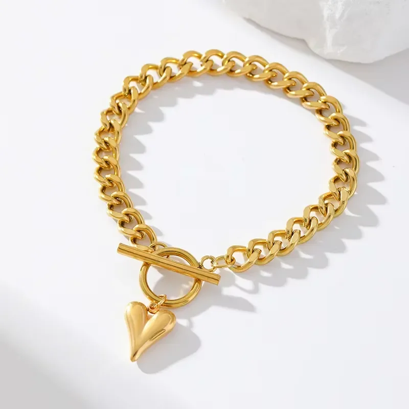 EILIECK 316L Stainless Steel Heart Love Charm Bracelet For Women Trendy 18K Gold Plated Waterproof Wrist Chain Jewelry Gift view 3