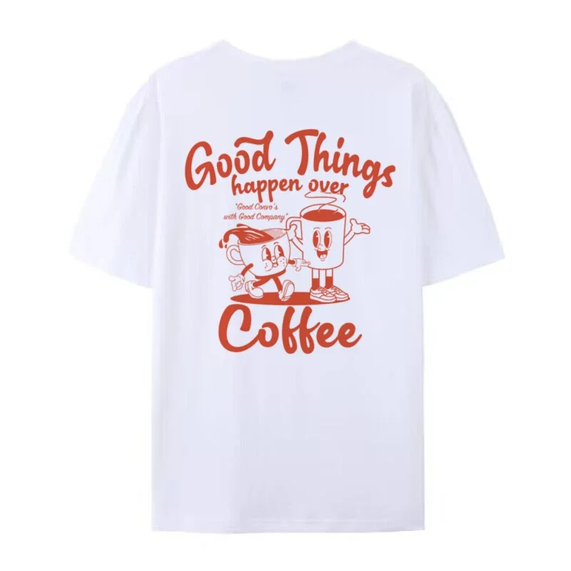 Women 90s Retro Coffee Inspirational T Shirt Hippie Funny Caffeine Lover T-Shirts Unisex Loose Cute Vintage Graphic Tees Gifts