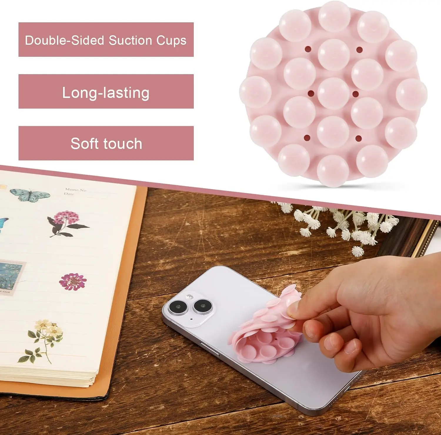 Double Sided Strength Adsorption Silicon Suction Cup Phone Case Holder for iPhone Android, Hands-Free Mirror Shower Phone Mount