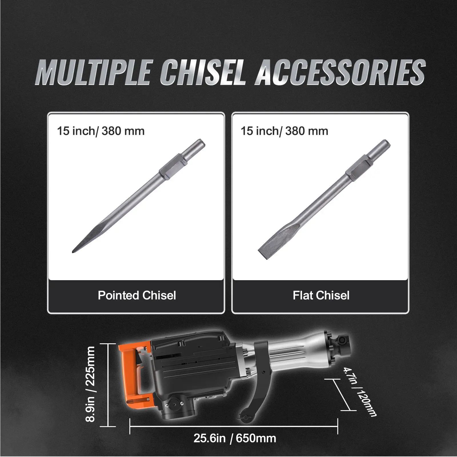 Demolition Jack Hammer, 2200W Electric Jackhammer Heavy Duty, 1350 BPM Concrete Breaker, 2Pcs Chisels Bit Chipping with Case