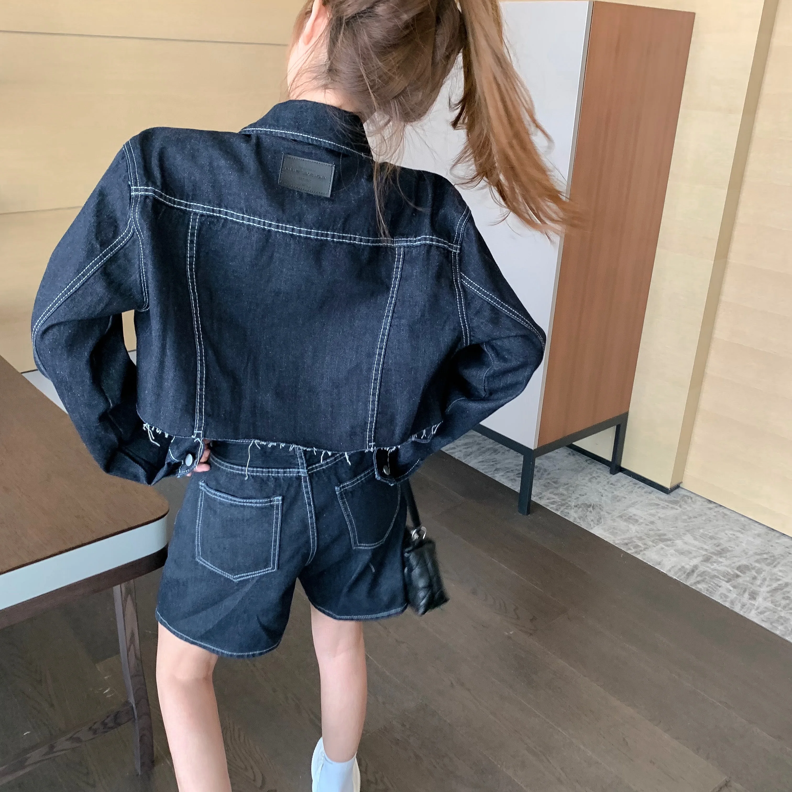 Fashion Hot Girl Two Piece Suits Women 2023 Autumn New Cropped Denim Jacket Female Thin Tops and Pants Sets Woman