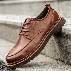 Autumn New Men Shoes Brogue Casual Shoes Men Genuine Leather Shoes Work Boots Business Casual Sneakers