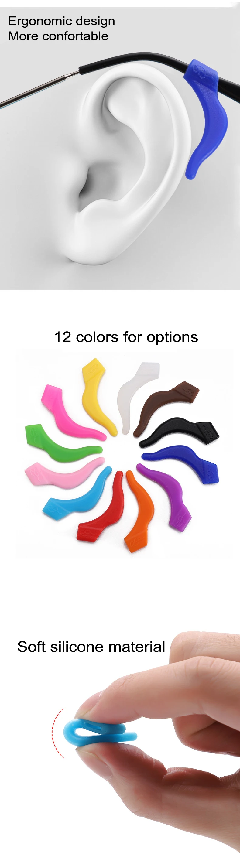 200pcs Quality Silicone Glasses Eyeglasses Anti Slip Ear Hook Temple Tip Holder Eyewear Sport Accessories AH004