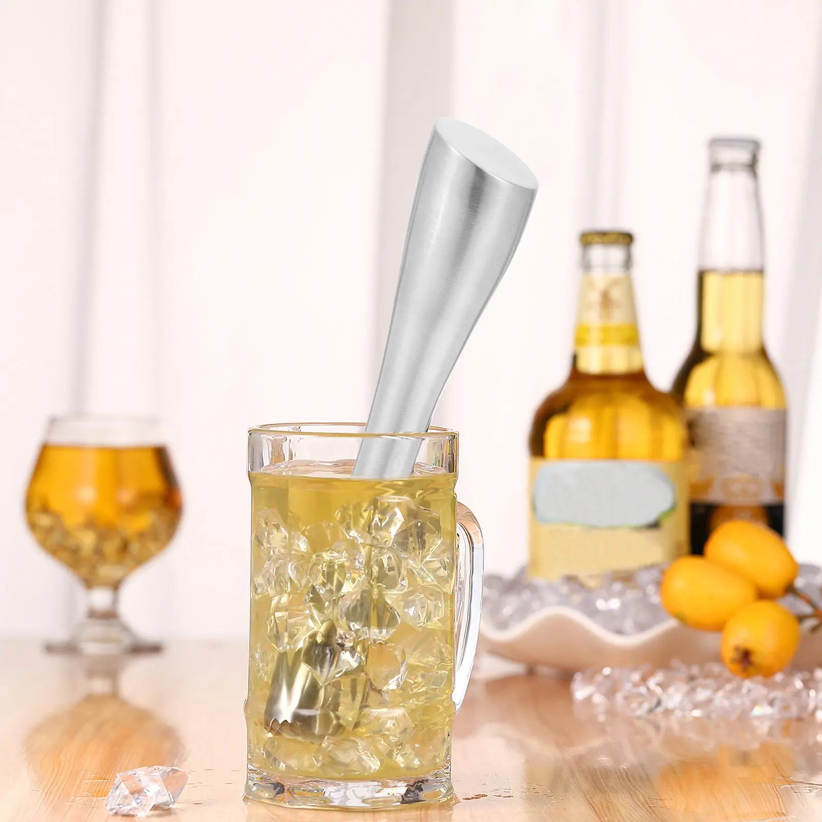Professional Ice Muddler Sturdy Stainless Steel Grinding Rod Ergonomic Handle for Home Bar Coffee Shop Multi-Functional Drink