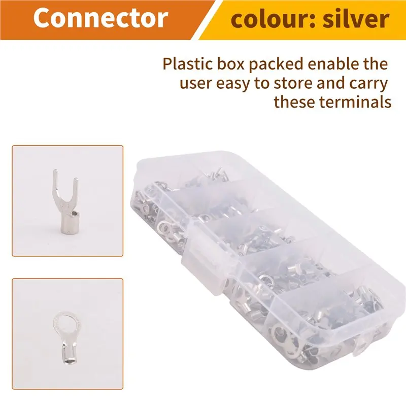 A34R 320Pcs 10 In 1 Terminals Non-Insulated Ring Fork U-Type Brass Terminals Assortment Kit Cable Wire Connector Crimp Spade