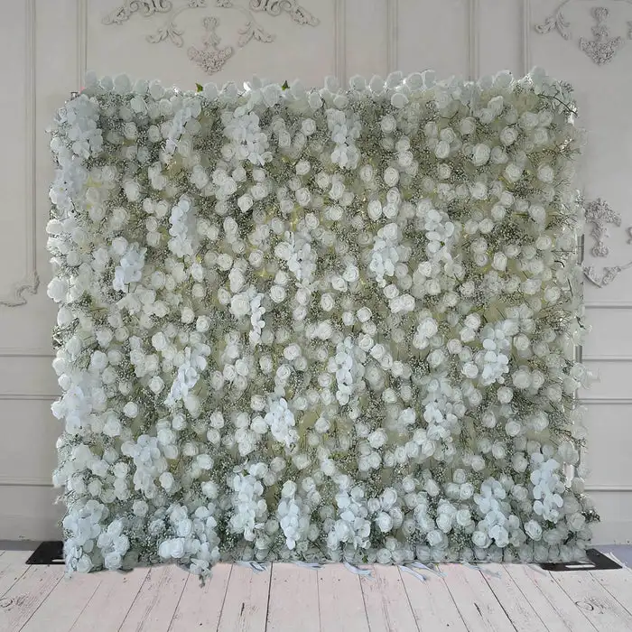 Royal Series Luxury White Rose 3D Mixed Flower Wall Wedding background decoration curtain fabric flower wall party props