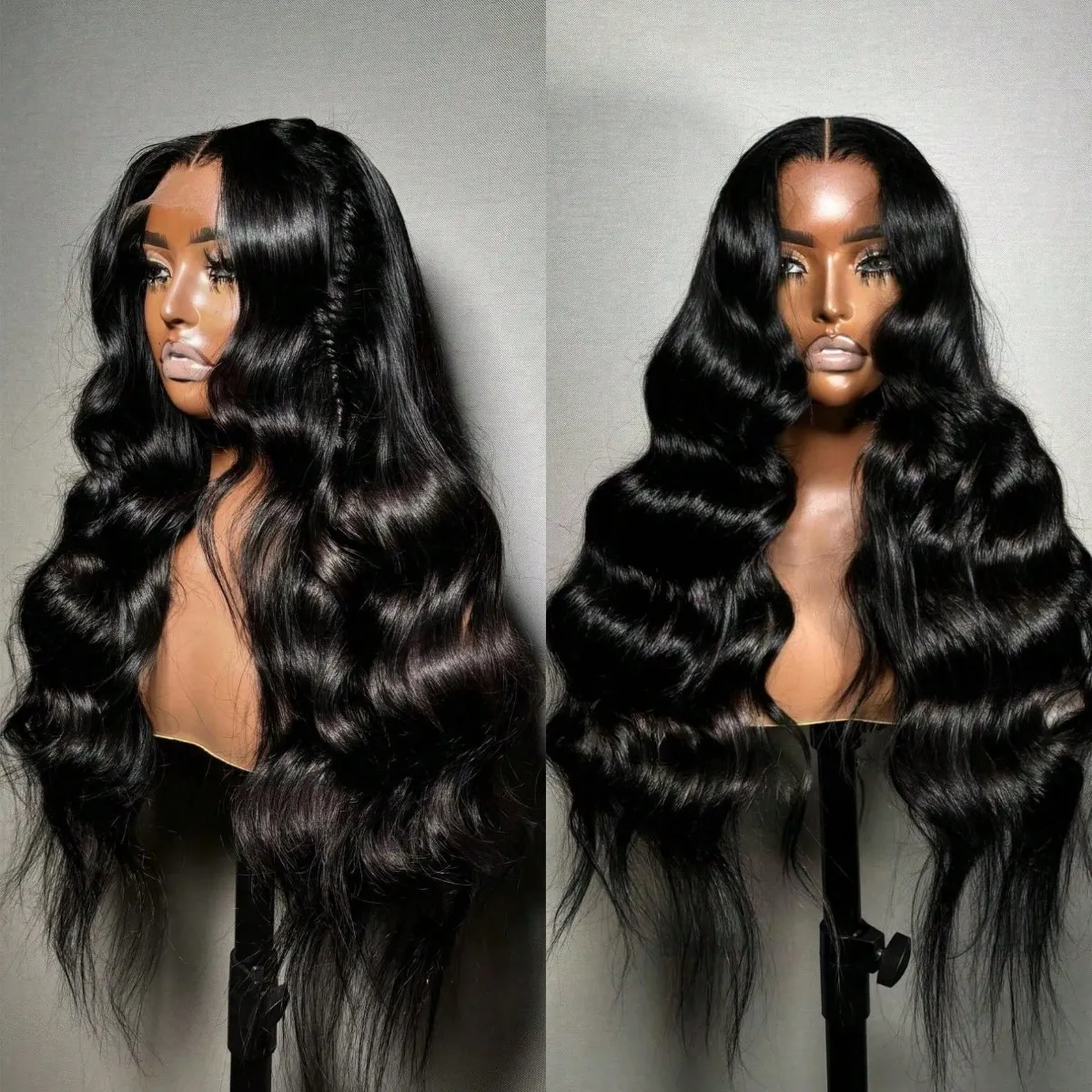 

Парик из натуральных волос 13x4 HD с прозрачной черной сеткой, волнистый, с эффектом бразильских водных волн, плотность 200%, с детским волосяным слоем